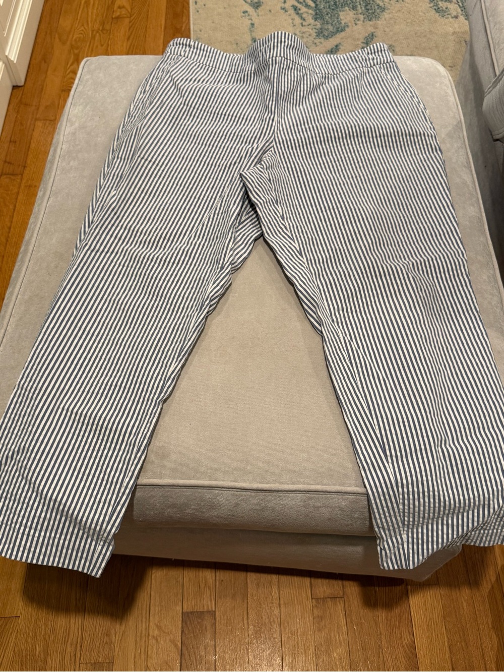 Jones & Co Striped Seersucker Pants — Navy & White